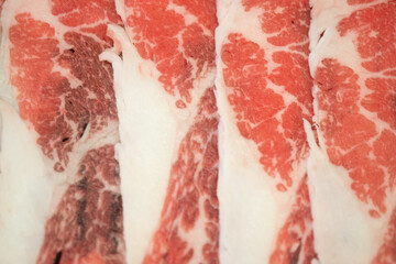 Thin sliced raw beef meat background