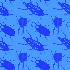 Fototapeta premium Creative seamless pattern with colorful hand drawn beetles. Colorful print for any design. 