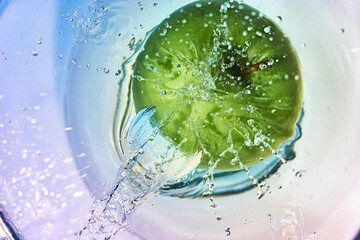 Glass with a fruit drink.