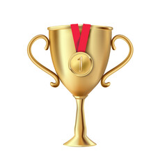 Gold cup with medal vector isolated concept