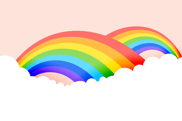 rainbow background with clouds in pastel colors