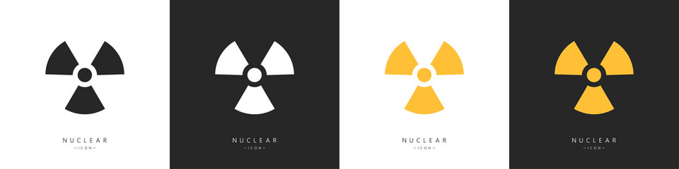 Set of nuclear icons. Radiation hazard warning. Propeller marks symbolizing radioactive contamination. Vector illustration - obrazy, fototapety, plakaty