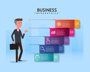 Vector illustration infographics design template, business information, presentation chart, with 5 options or steps. 