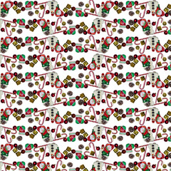 Pattern, picture of design from New Year's candies and toys. A kaleidoscope from a photo of New Year's candies and toys on a white background.