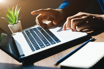 E-learning, online study concept. Student studying online class via laptop computer.