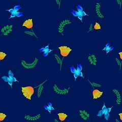 Fototapeta na wymiar Summer romantic pattern with butterflies on blue