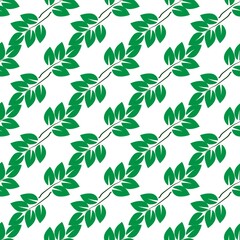 Fototapeta premium Green leafs on white diagonal seamless pattern.