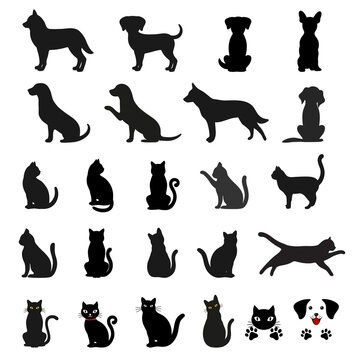 Illustration Set Of Silhouettes Of Dog And Cat