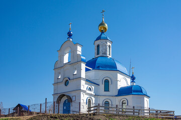 Fototapeta na wymiar Orthodox Church of the Intercession of the Most Holy Theotokos in the village of Gorskino