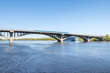 bridge with metro train across the Dnieper in the city of Kiev
