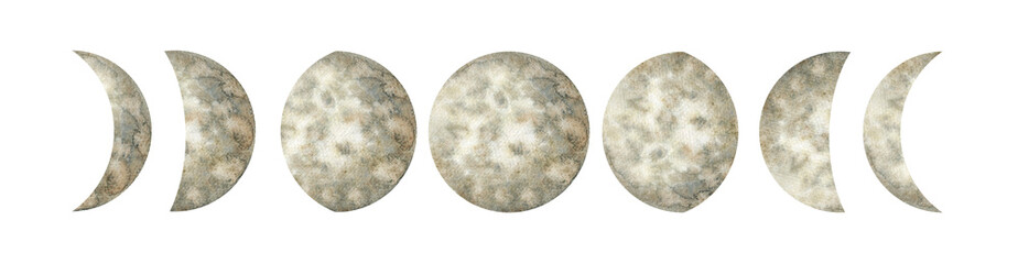 Watercolor brown moon phase illustration. Hand drawn design elements for wedding invitations, greeting cards, logo design and other.