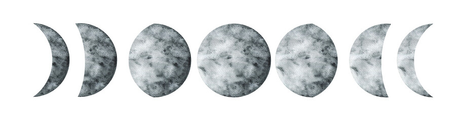 Watercolor black moon phase illustration. Hand drawn design elements for wedding invitations, greeting cards, logo design and other.