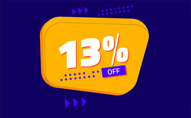 thirteen percent discount. purple banner with orange floating balloon for promotions and offers 