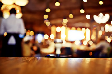 blurred background in restaurant interior / serving and details in blurred bokeh background,...