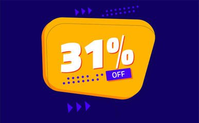 thirty-one percent discount. purple banner with orange floating balloon for promotions and offers