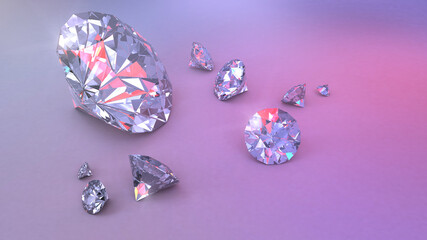 3D rendering. Diamonds on a colored background. Jewelry. Luxury items. Highlights and soft toning of the image. 3D illustration.