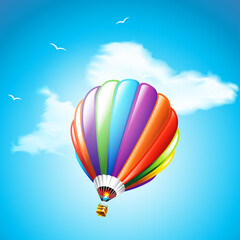Colourful Balloon with clouds blue sky Cartoon Vector Illustration