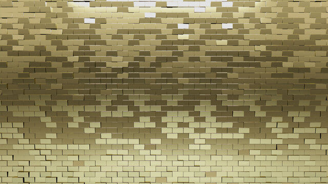 Luxurious, Gold Wall background with tiles. 3D, tile Wallpaper with Rectangular, Polished blocks. 3D Render