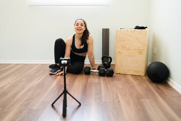 Fototapeta premium Having fun during a fitness live stream online