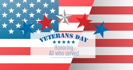 Composition of veterans day text and stars and stripes of american flag