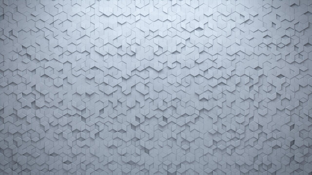 Diamond Shaped, 3D Wall background with tiles. Futuristic, tile Wallpaper with Polished, White blocks. 3D Render