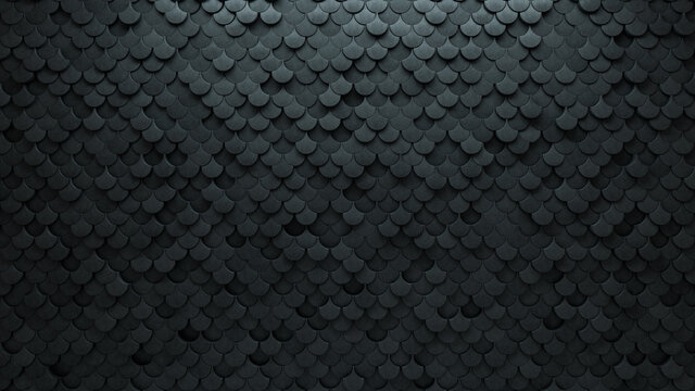 Concrete, 3D Wall background with tiles. Fish Scale, tile Wallpaper with Futuristic, Polished blocks. 3D Render