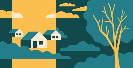 Beautiful rural scene with houses and farms