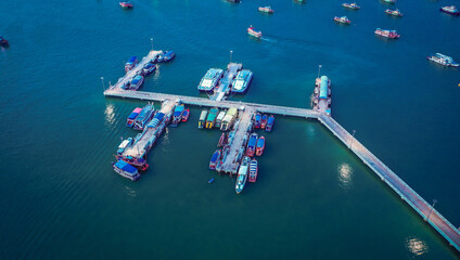 Aerial view of Pattaya city sign, giant letters on the top of the hill with sea views, in Chonburi, Thailand