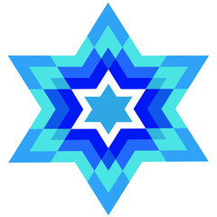 Traditional  Jewish star Magendavid - Star of David. Vector illustration. Colorfur patterned geometric background.
