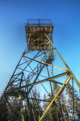 Upward view on old lookout tower in Sweden