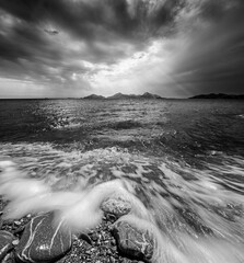 sea landscape in black and white