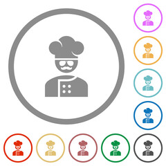 master chef with glasses and mustache flat icons with outlines