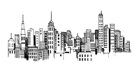 Hand drawn vector illustration. Panorama of the Cityscape