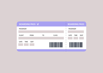 A boarding pass template, a design of an airline ticket with a bar code