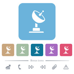 Satellite antenna flat icons on color rounded square backgrounds