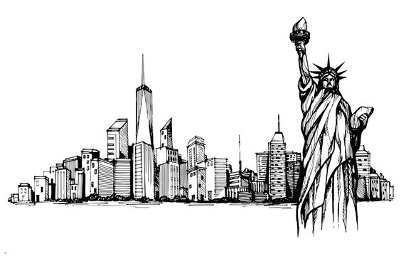 New York vector drawing,hand drawn,sketch style,isolated.-vector illustration.