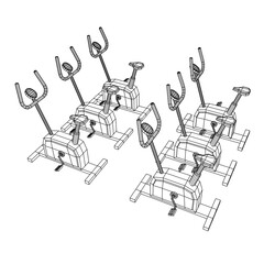 Excercise Bike. Gym equipment. Sport cardio fitness concept. Wireframe low poly mesh vector illustration.