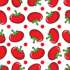 Tomato pattern illustration, vegetable vector repeated seamless background.  Best for paper, cover, fabric, gift wrap, wall art, interior décor. Simple surface pattern design