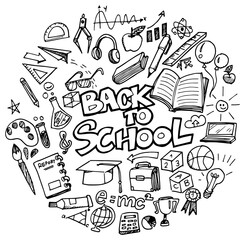 Back to school pattern on white background,Text message,Hand drawn, Creative education concept
