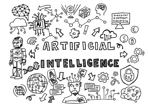 Hand drawn ai artificial intelligence doodle  vector illustration background