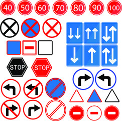 Road signs set. Vector illustration symbols of traffic signs on a transparent background. Traffic signs icons set.