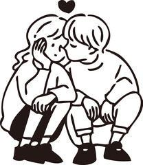 頬にキスをする男女カップル