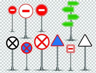 Road signs set. Vector illustration symbols of traffic signs on a transparent background. Traffic signs icons set.
