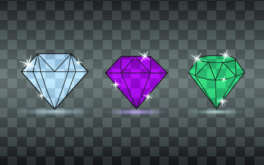 Brilliant vector illustration with glow effect. Diamond vector icon. Set of shiny bright diamond vector.