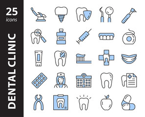 Dental clinic icon set. Outline symbols collection. Vector linear signs.