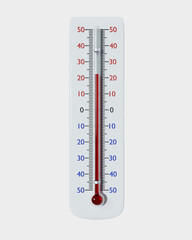 Thermometer with red and blue divisions measuring on a white background. 3d render.