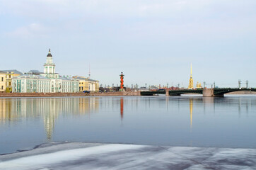 Neva River and view of the sights of St. Petersburg, Russia