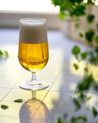 Beer wheat blonde in glass with foam on white background 