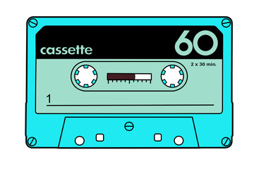 Vintage retro cassette tape with Pastel colors illustration vector, gadgets for The 70-80-90's