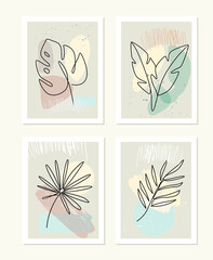 Fototapeta na wymiar Line drawing vector leafs palm tree. Modern outline art style.